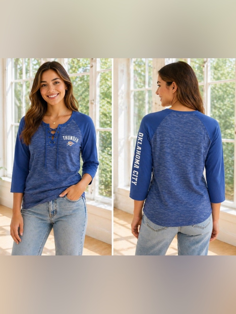 New Era Oklahoma City Thunder Lace-Up Raglan Top - Royal Blue size medium EUC